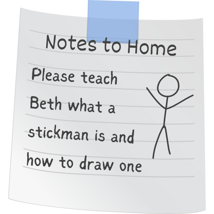 Teachers note with stick figure