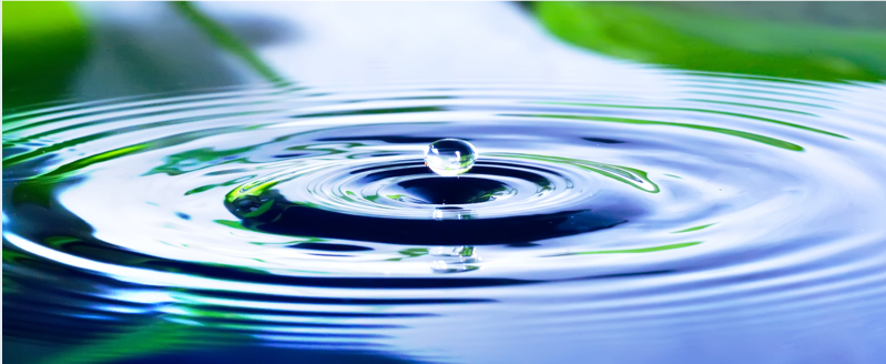 Water droplet creating ripples in a pond